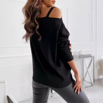 Fashion Chain Button Decoration Long Sleeved Top For Women