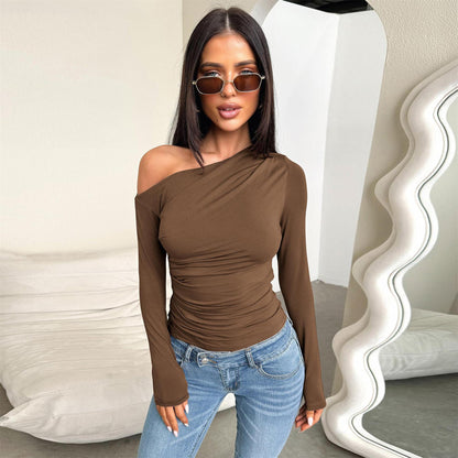 Women's One-shoulder Cold-shoulder Long-sleeved Top