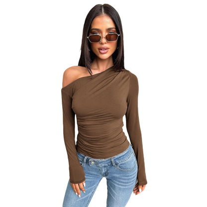 Women's One-shoulder Cold-shoulder Long-sleeved Top